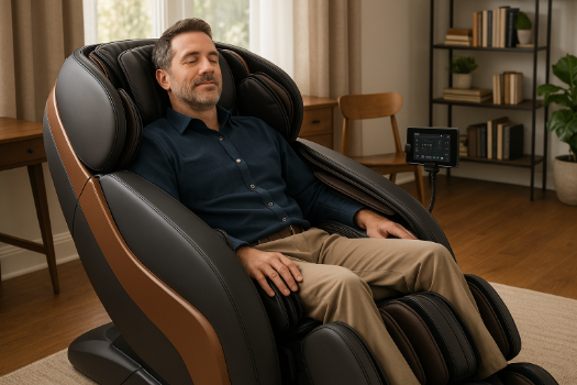 man sitting in massage chair